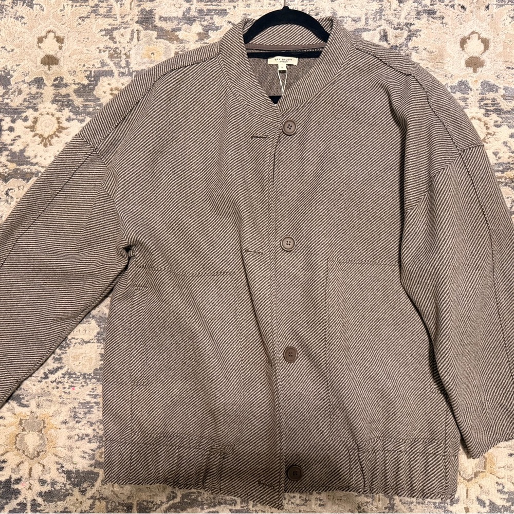 Max Studio Brown Herringbone Bomber Jacket
